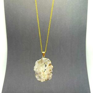 Natural Geode Stone & Crystal Quartz Smokey Mountain White Night Necklace 3a